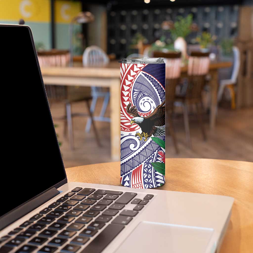 American Samoa Bald Eagle Personalized Skinny Tumbler Polynesian Teuila Flowers LT9 - Polynesian Pride