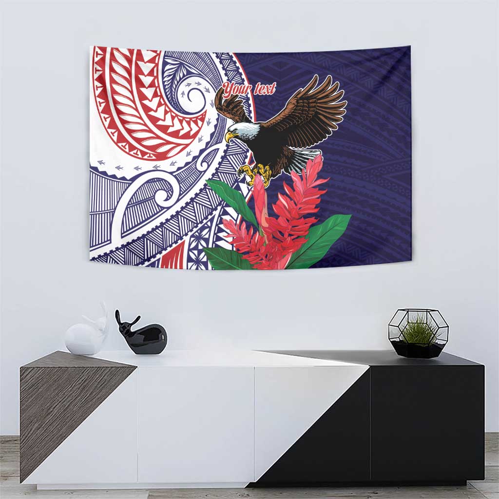 American Samoa Bald Eagle Personalized Tapestry Polynesian Teuila Flowers - Polynesian Pride