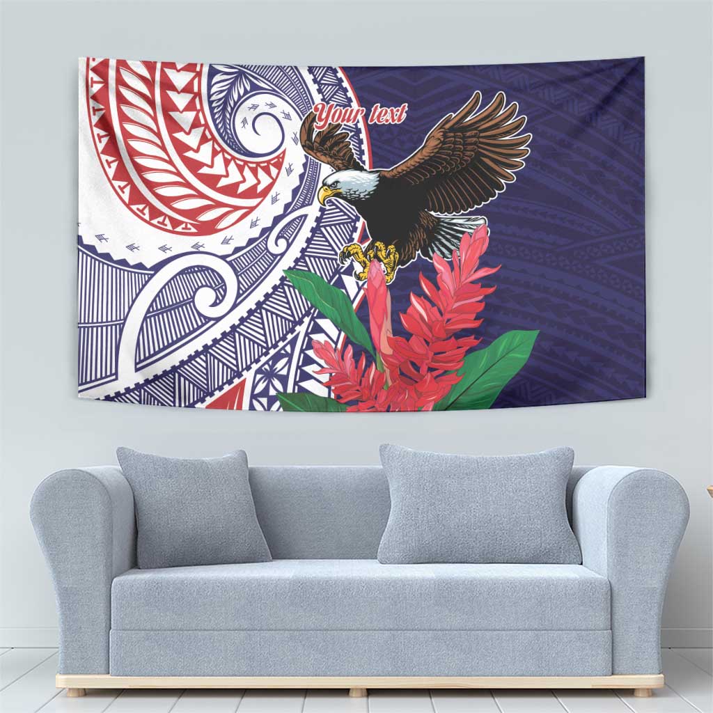 American Samoa Bald Eagle Personalized Tapestry Polynesian Teuila Flowers - Polynesian Pride