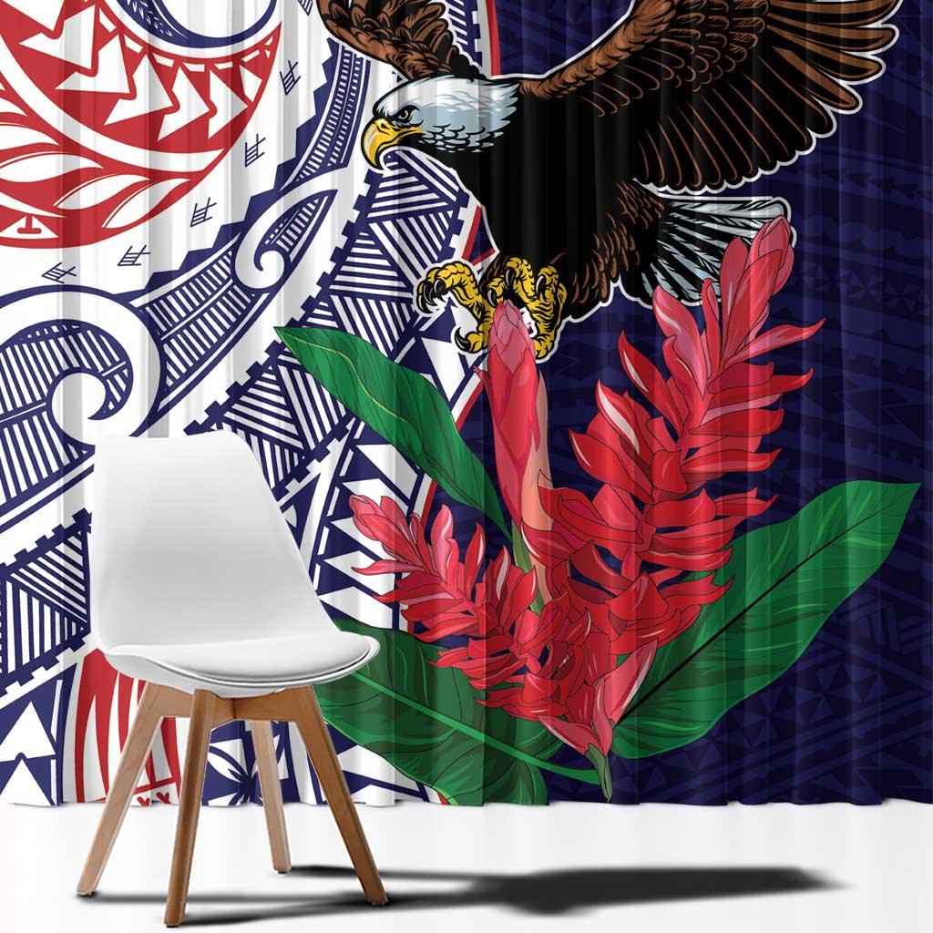 American Samoa Bald Eagle Personalized Window Curtain Polynesian Teuila Flowers LT9 - Polynesian Pride