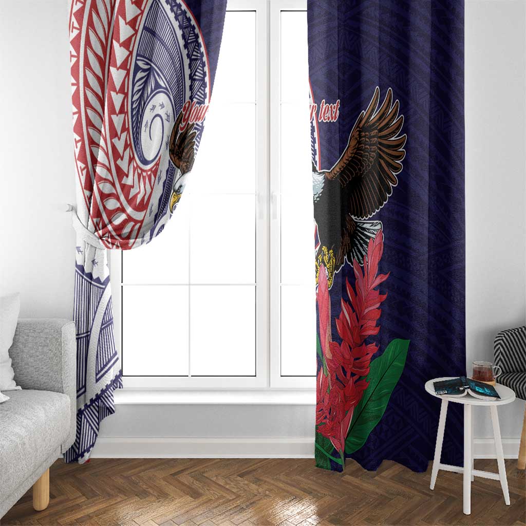 American Samoa Bald Eagle Personalized Window Curtain Polynesian Teuila Flowers LT9 - Polynesian Pride
