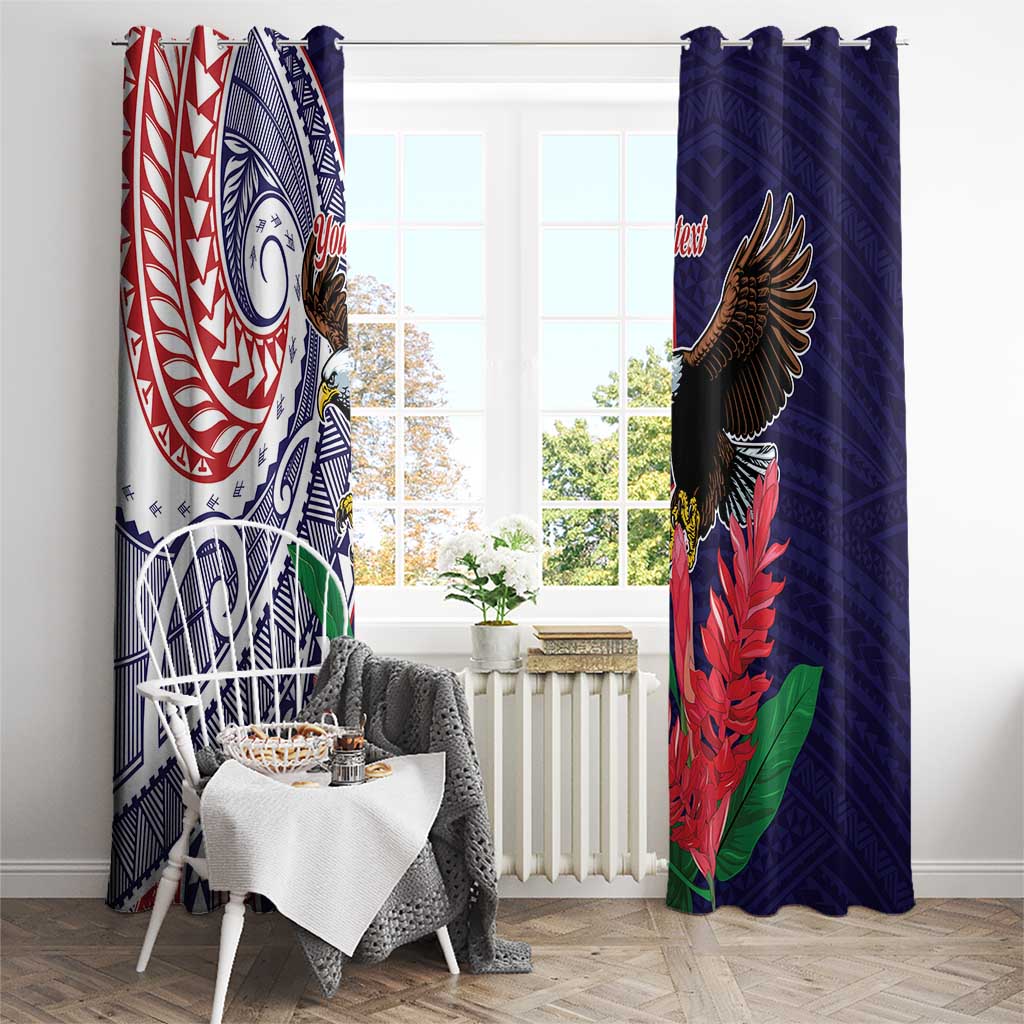 American Samoa Bald Eagle Personalized Window Curtain Polynesian Teuila Flowers LT9 - Polynesian Pride