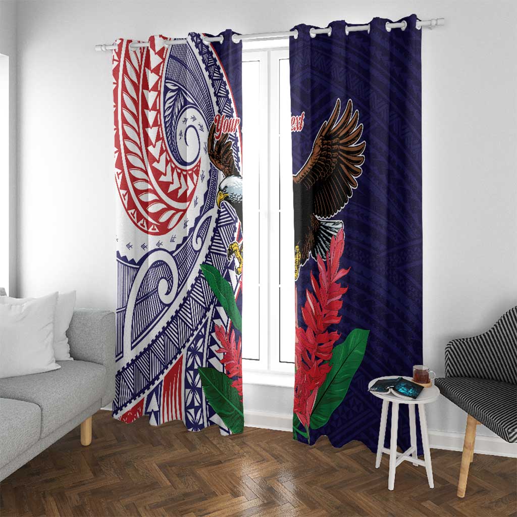 American Samoa Bald Eagle Personalized Window Curtain Polynesian Teuila Flowers LT9 With Grommets Blue - Polynesian Pride