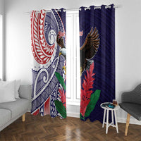 American Samoa Bald Eagle Personalized Window Curtain Polynesian Teuila Flowers LT9 With Grommets Blue - Polynesian Pride