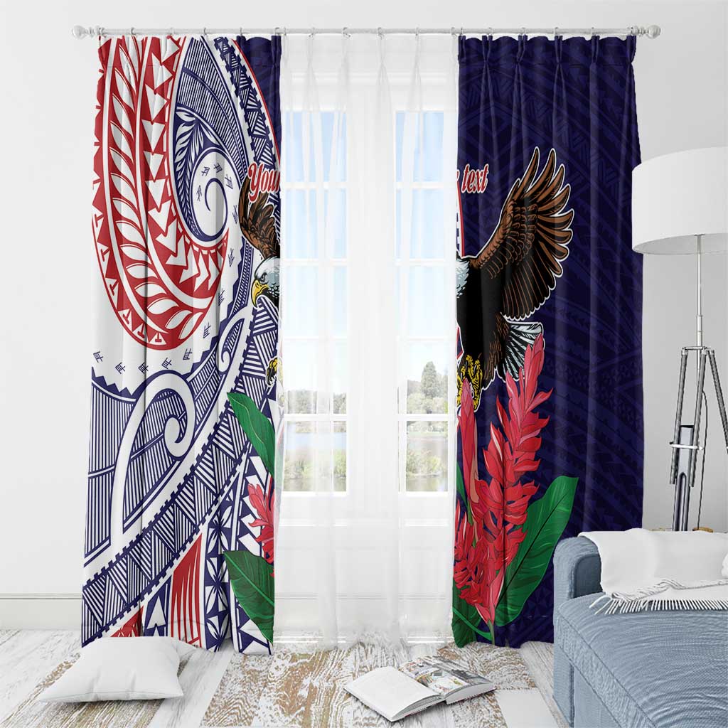 American Samoa Bald Eagle Personalized Window Curtain Polynesian Teuila Flowers LT9 - Polynesian Pride