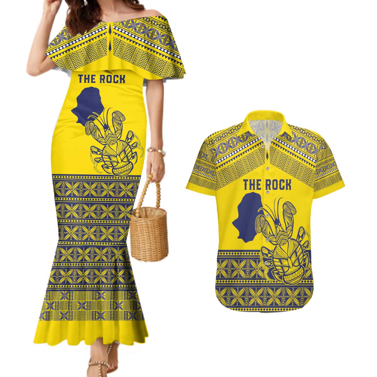 Niue Crab Personalised Couples Matching Mermaid Dress and Hawaiian Shirt Niuean Hiapo Pattern - Polynesian Pride