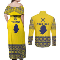 Niue Crab Personalised Couples Matching Off Shoulder Maxi Dress and Long Sleeve Button Shirt Niuean Hiapo Pattern - Polynesian Pride