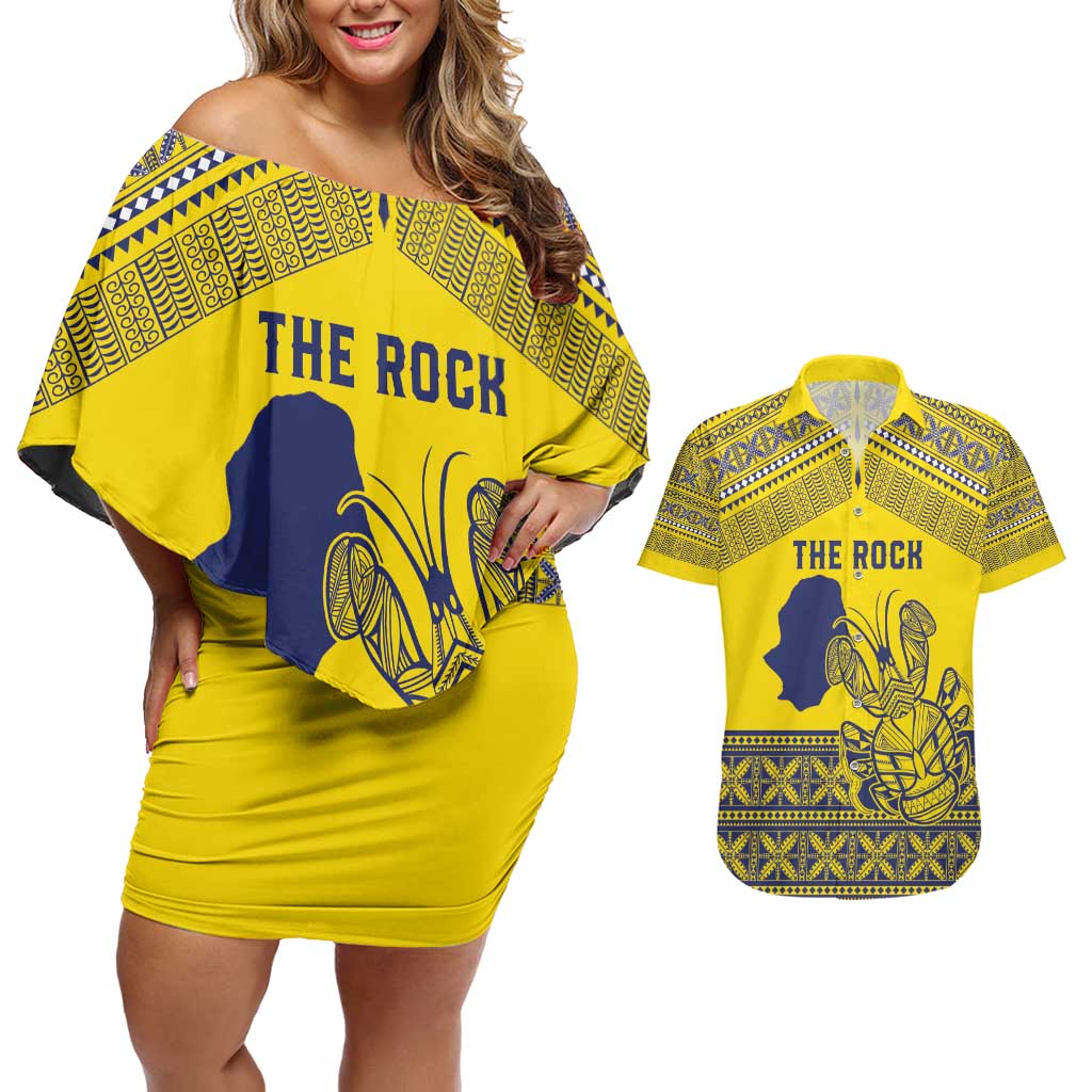 Niue Crab Personalised Couples Matching Off Shoulder Short Dress and Hawaiian Shirt Niuean Hiapo Pattern - Polynesian Pride