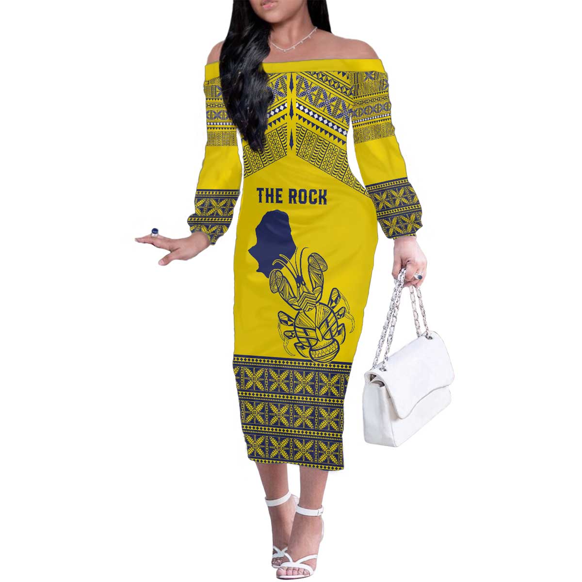 Niue Crab Personalised Family Matching Off The Shoulder Long Sleeve Dress and Hawaiian Shirt Niuean Hiapo Pattern - Polynesian Pride