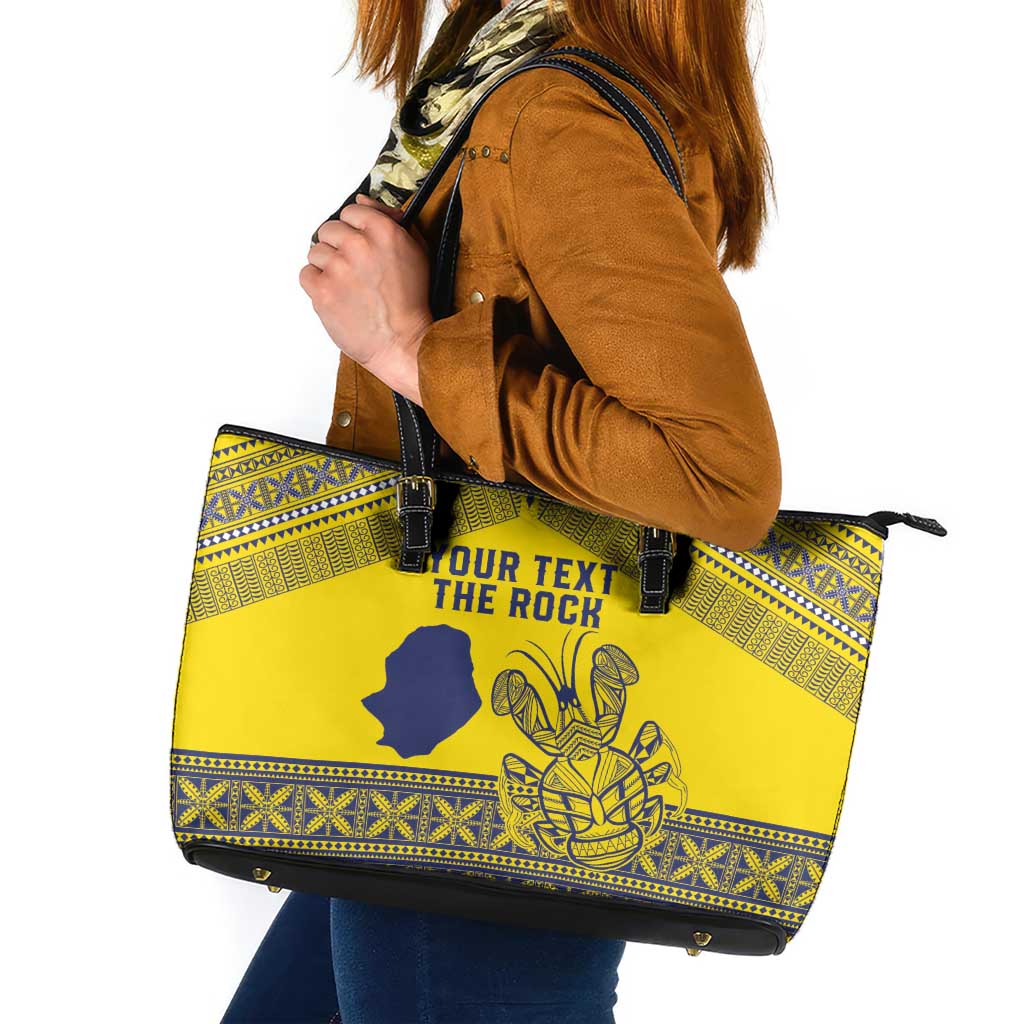 Niue Crab Personalised Leather Tote Bag Niuean Hiapo Pattern - Polynesian Pride