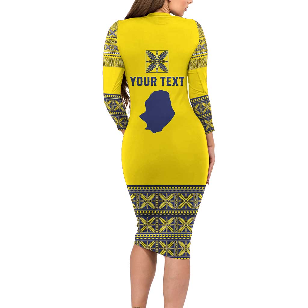 Niue Crab Personalised Long Sleeve Bodycon Dress Niuean Hiapo Pattern - Polynesian Pride