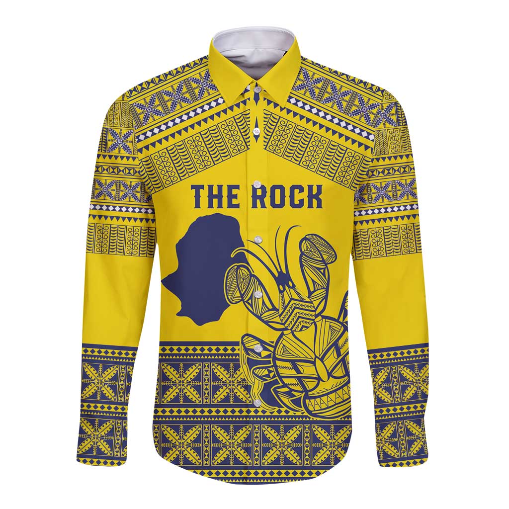 Niue Crab Personalised Long Sleeve Button Shirt Niuean Hiapo Pattern - Polynesian Pride