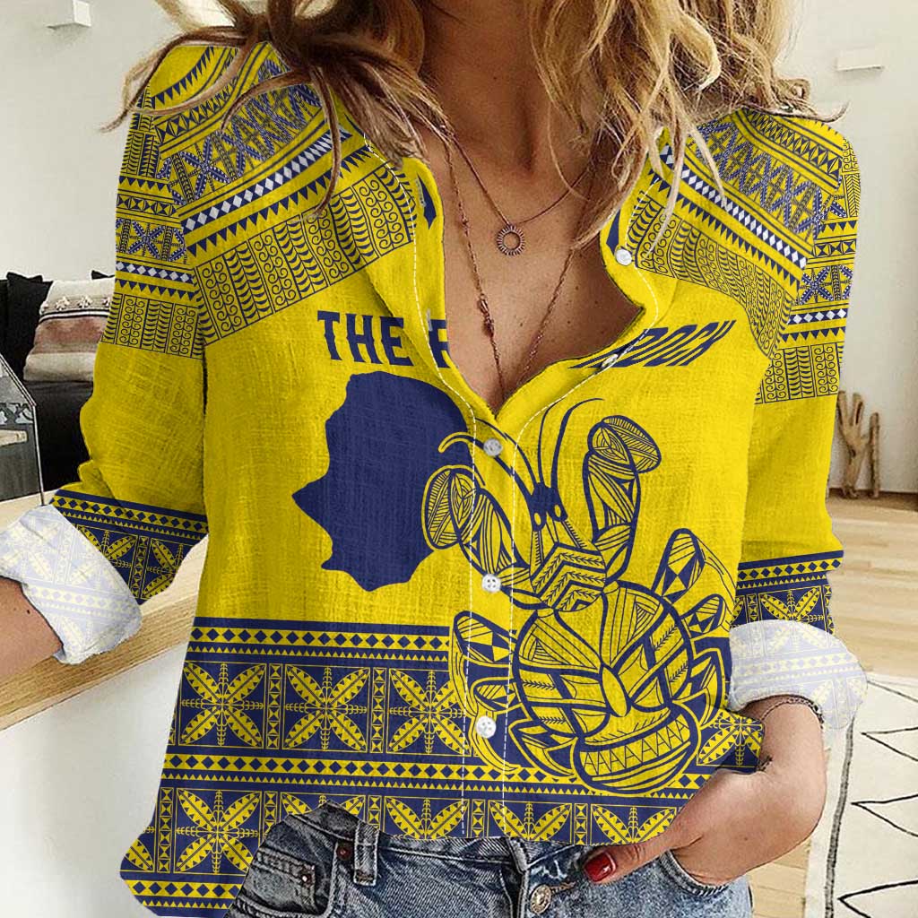 Niue Crab Personalised Women Casual Shirt Niuean Hiapo Pattern - Polynesian Pride