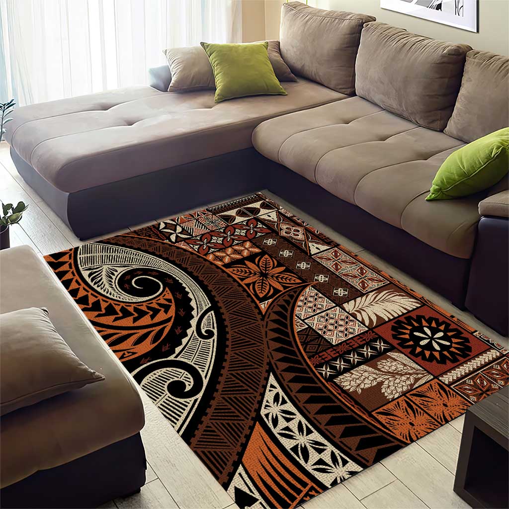 Vintage Samoa Siapo Mamanu Area Rug Brown Samoan Tapa Motif - Polynesian Pride