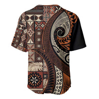 Vintage Samoa Siapo Mamanu Baseball Jersey Brown Samoan Tapa Motif - Polynesian Pride