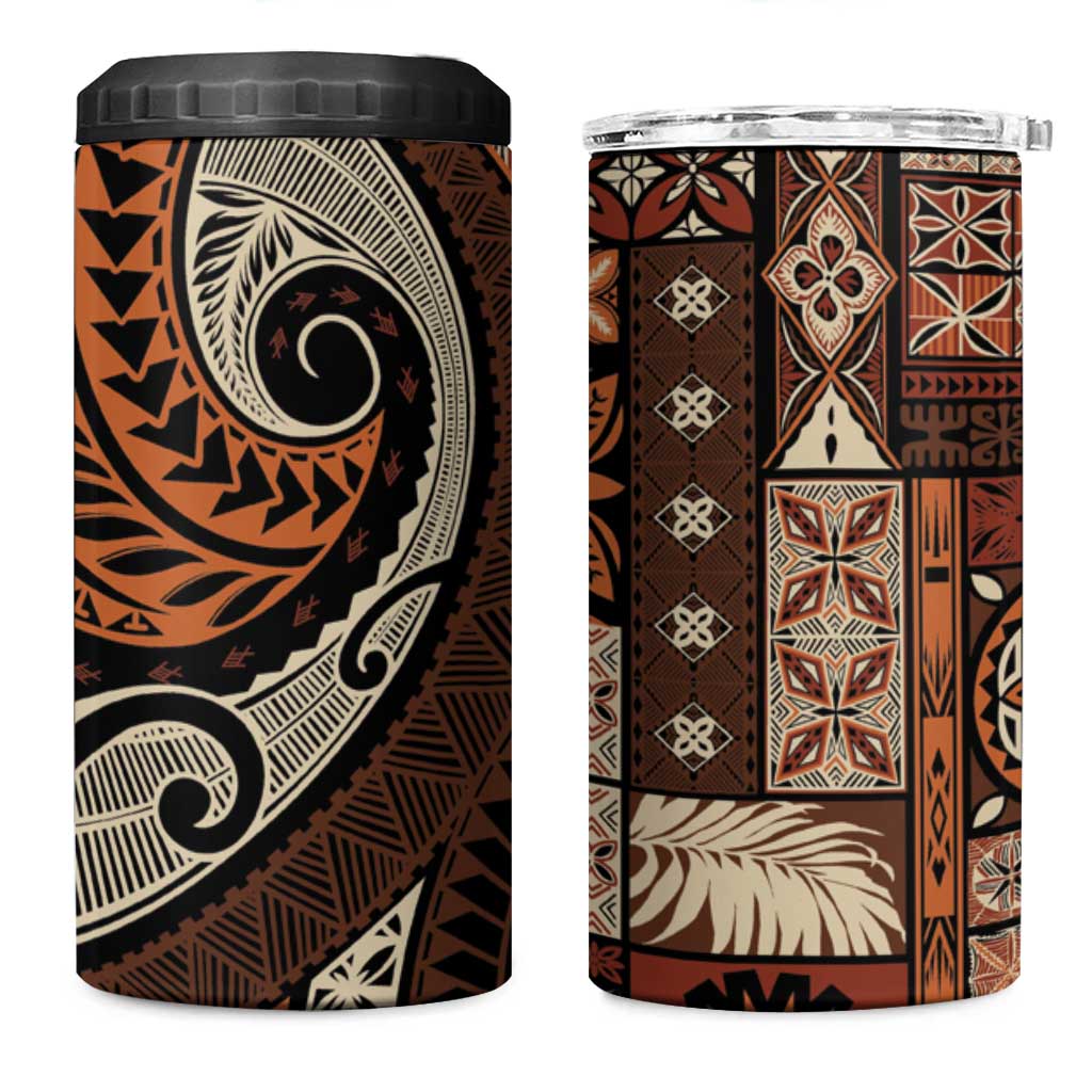 Vintage Samoa Siapo Mamanu 4 in 1 Can Cooler Tumbler Brown Samoan Tapa Motif LT9 One Size: 16 oz Brown - Polynesian Pride