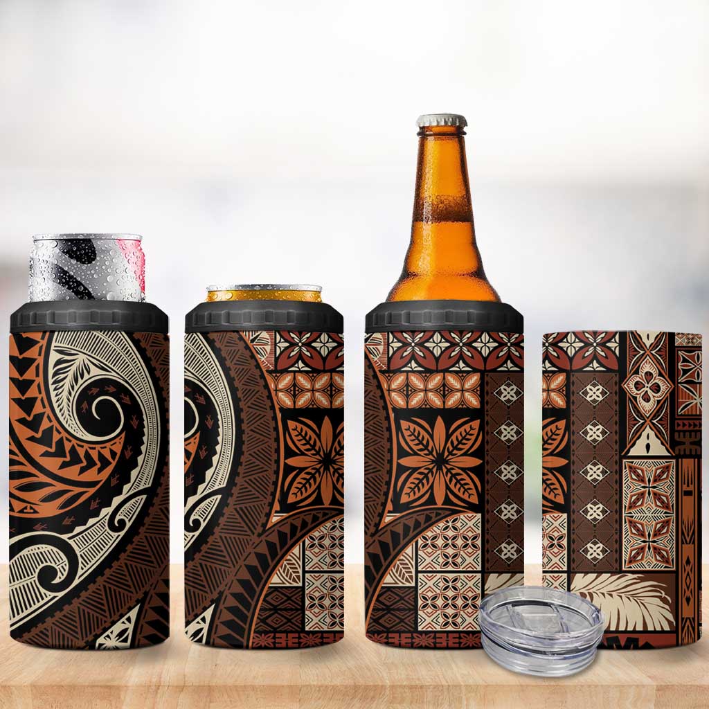 Vintage Samoa Siapo Mamanu 4 in 1 Can Cooler Tumbler Brown Samoan Tapa Motif LT9 - Polynesian Pride