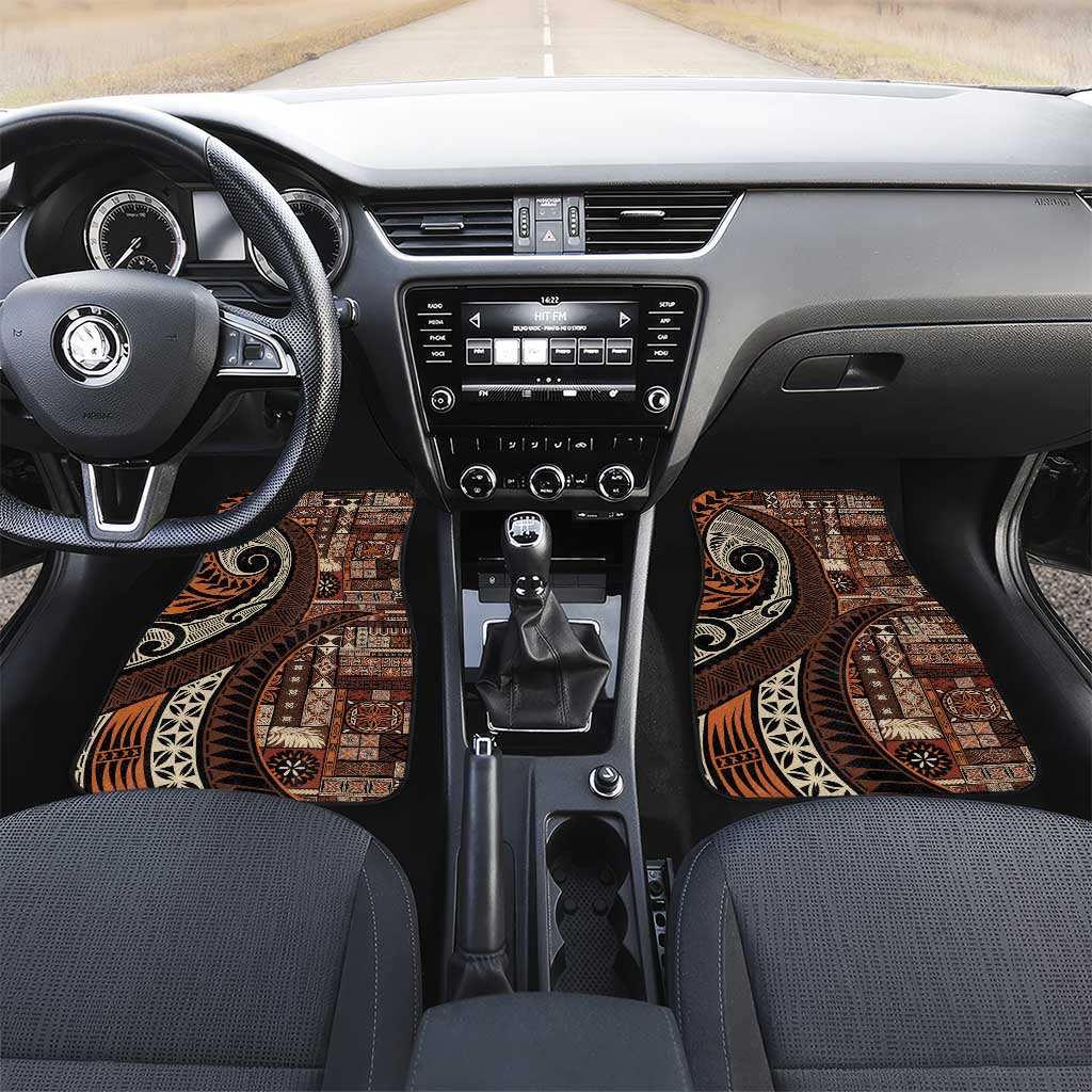 Vintage Samoa Siapo Mamanu Car Mats Brown Samoan Tapa Motif LT9 Set 2pcs - Front Brown - Polynesian Pride
