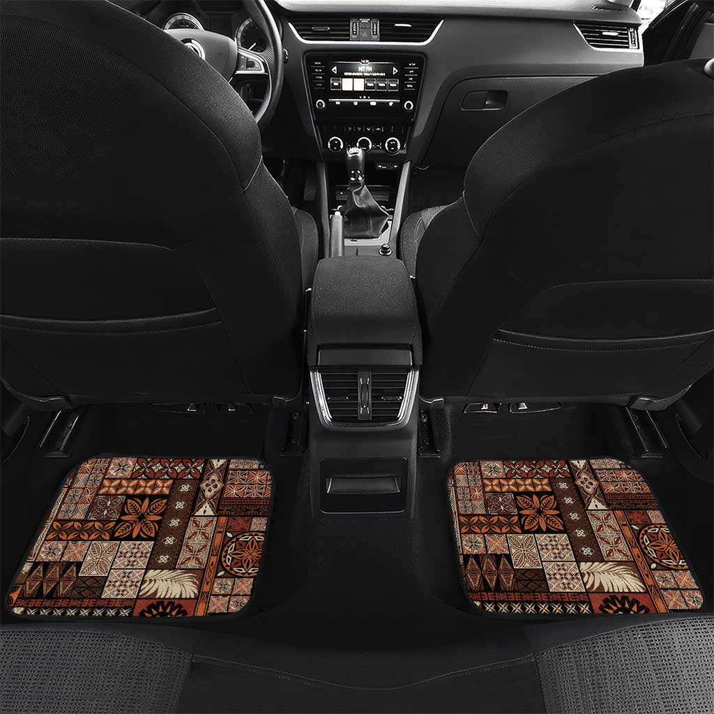 Vintage Samoa Siapo Mamanu Car Mats Brown Samoan Tapa Motif LT9 Set 2pcs - Back Brown - Polynesian Pride