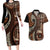 Vintage Samoa Siapo Mamanu Couples Matching Long Sleeve Bodycon Dress and Hawaiian Shirt Brown Samoan Tapa Motif - Polynesian Pride