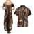 Vintage Samoa Siapo Mamanu Couples Matching Summer Maxi Dress and Hawaiian Shirt Brown Samoan Tapa Motif - Polynesian Pride