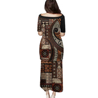 Vintage Samoa Siapo Mamanu Family Matching Puletasi and Hawaiian Shirt Brown Samoan Tapa Motif - Polynesian Pride