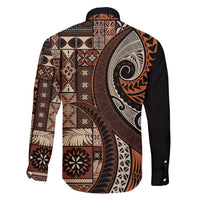 Vintage Samoa Siapo Mamanu Family Matching Short Sleeve Bodycon Dress and Hawaiian Shirt Brown Samoan Tapa Motif - Polynesian Pride