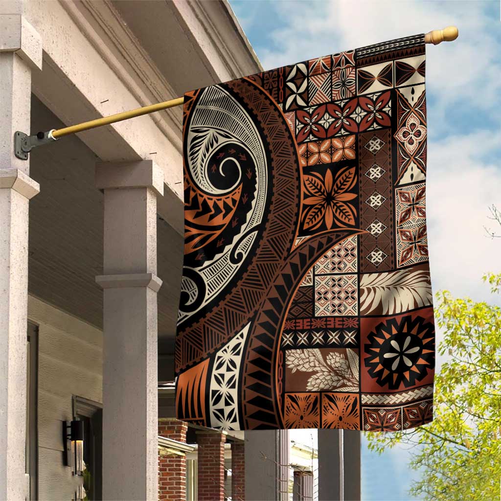 Vintage Samoa Siapo Mamanu Garden Flag Brown Samoan Tapa Motif - Polynesian Pride
