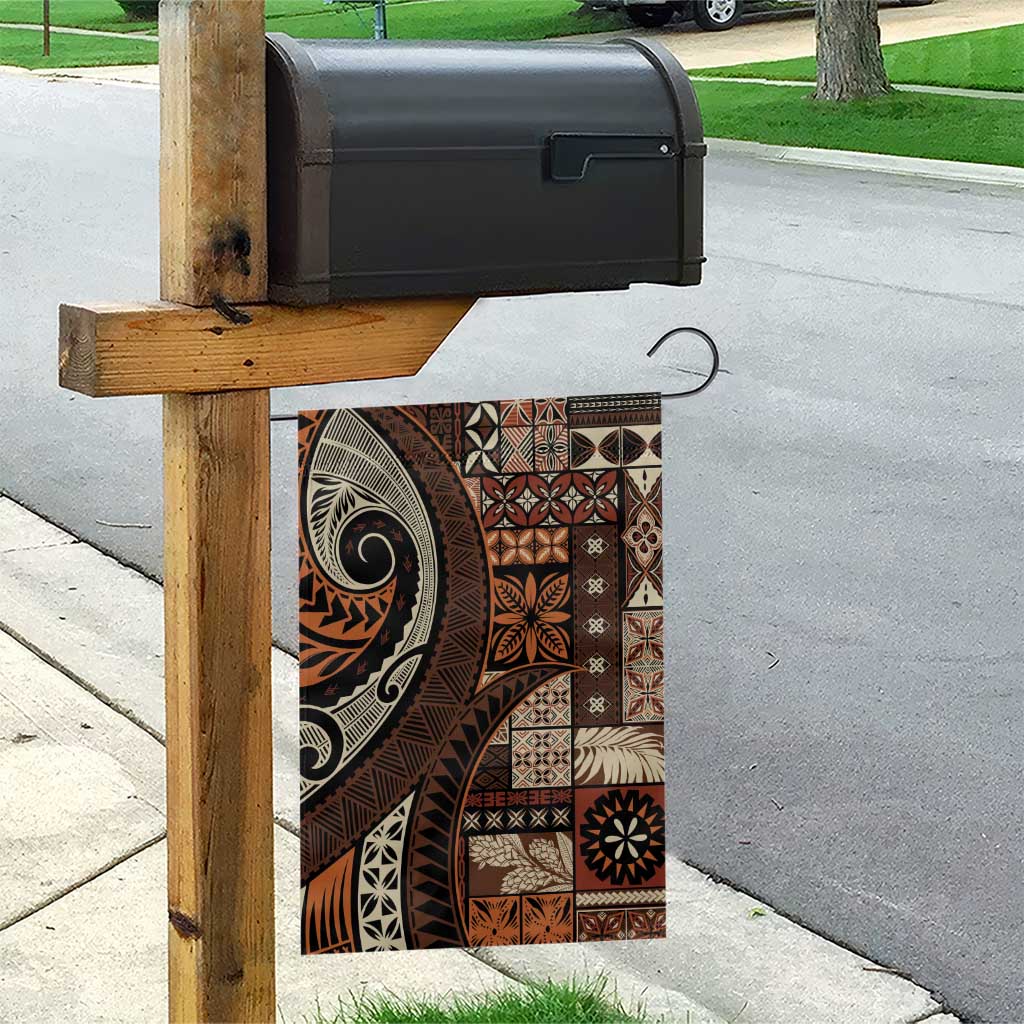 Vintage Samoa Siapo Mamanu Garden Flag Brown Samoan Tapa Motif - Polynesian Pride