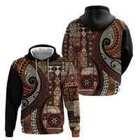 Vintage Samoa Siapo Mamanu Hoodie Brown Samoan Tapa Motif - Polynesian Pride