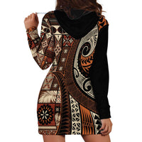 Vintage Samoa Siapo Mamanu Hoodie Dress Brown Samoan Tapa Motif LT9 - Polynesian Pride