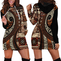 Vintage Samoa Siapo Mamanu Hoodie Dress Brown Samoan Tapa Motif LT9 - Polynesian Pride
