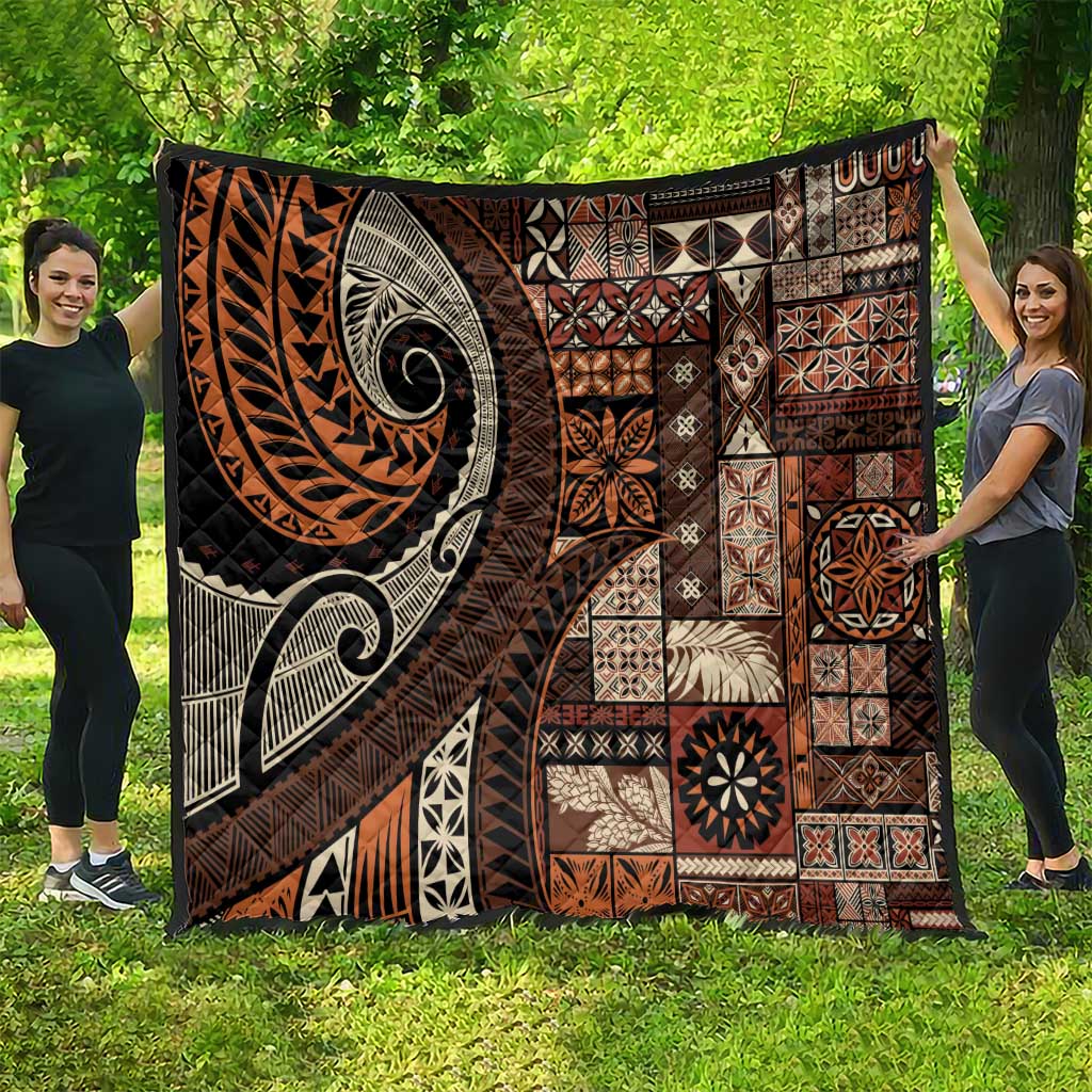 Vintage Samoa Siapo Mamanu Quilt Brown Samoan Tapa Motif - Polynesian Pride