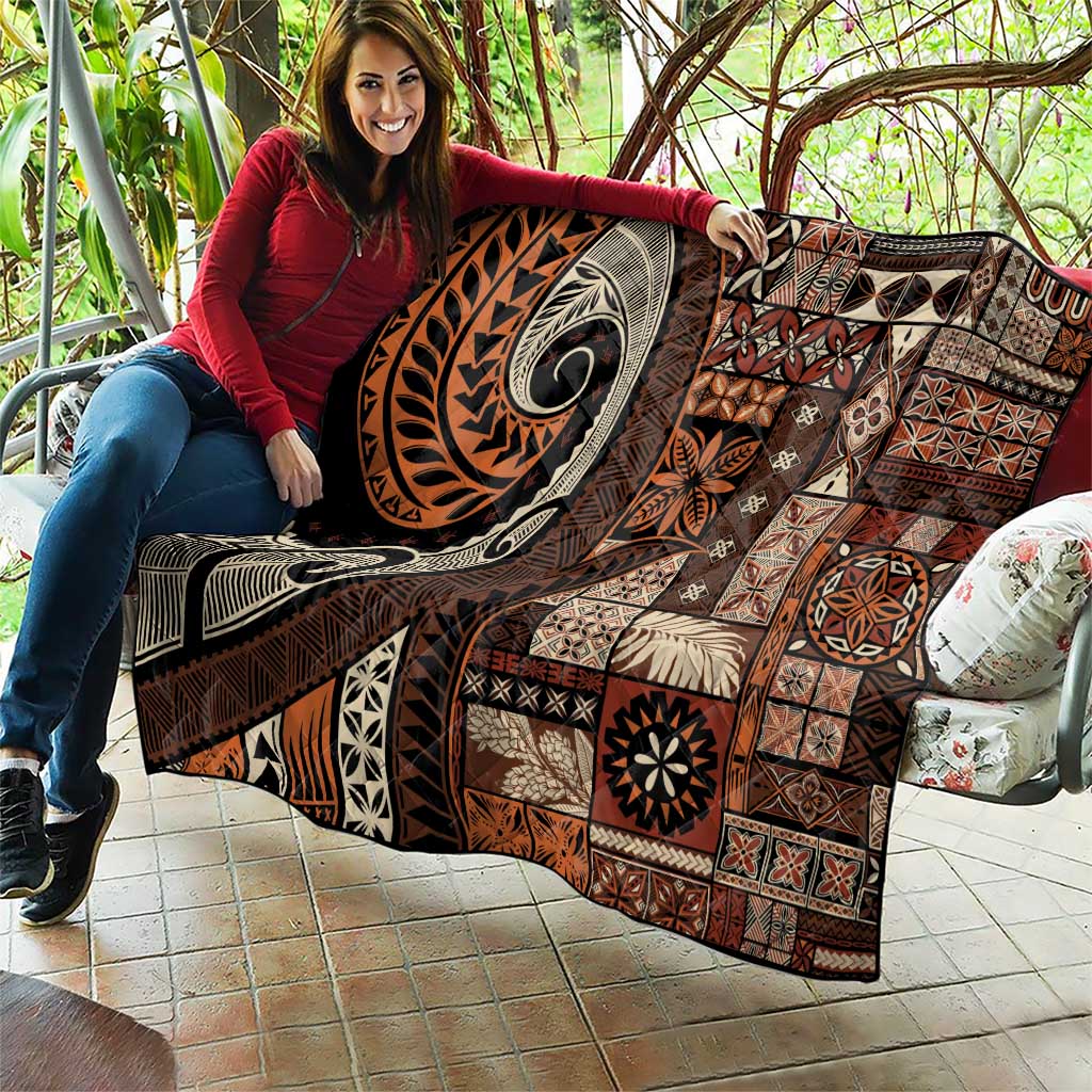 Vintage Samoa Siapo Mamanu Quilt Brown Samoan Tapa Motif - Polynesian Pride