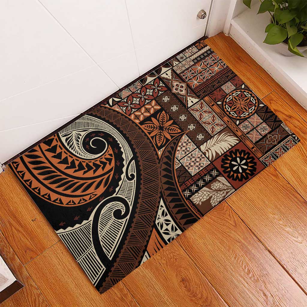 Vintage Samoa Siapo Mamanu Rubber Doormat Brown Samoan Tapa Motif - Polynesian Pride