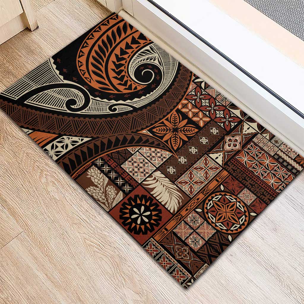 Vintage Samoa Siapo Mamanu Rubber Doormat Brown Samoan Tapa Motif - Polynesian Pride
