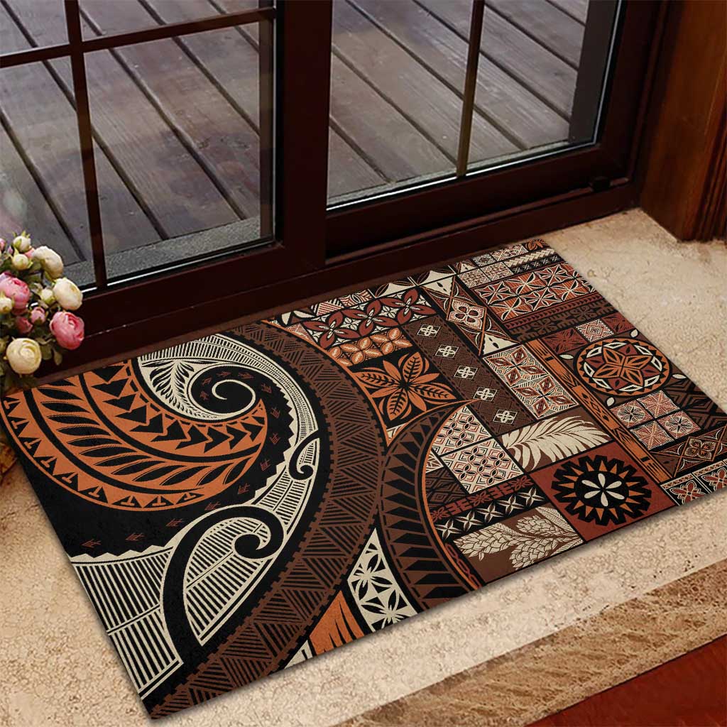 Vintage Samoa Siapo Mamanu Rubber Doormat Brown Samoan Tapa Motif - Polynesian Pride