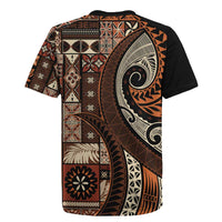 Vintage Samoa Siapo Mamanu Rugby Jersey Brown Samoan Tapa Motif - Polynesian Pride