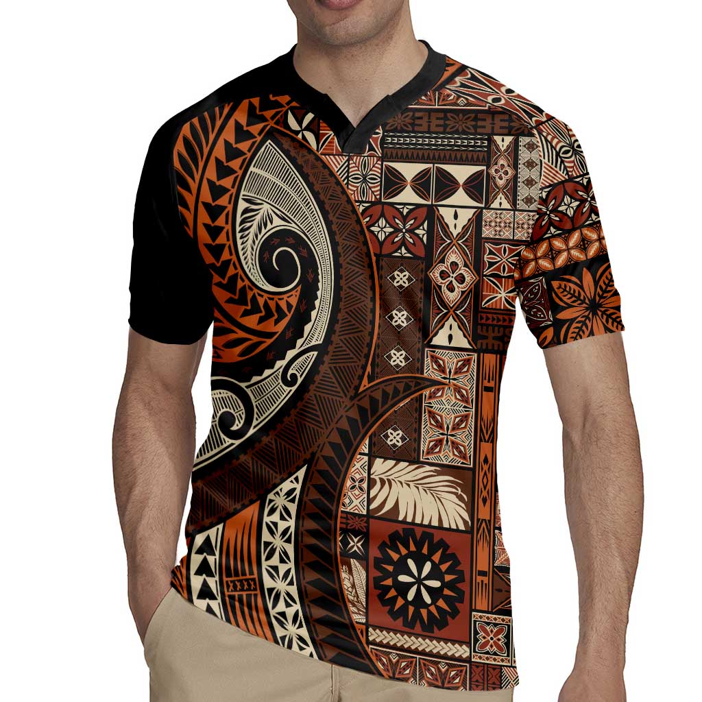 Vintage Samoa Siapo Mamanu Rugby Jersey Brown Samoan Tapa Motif - Polynesian Pride