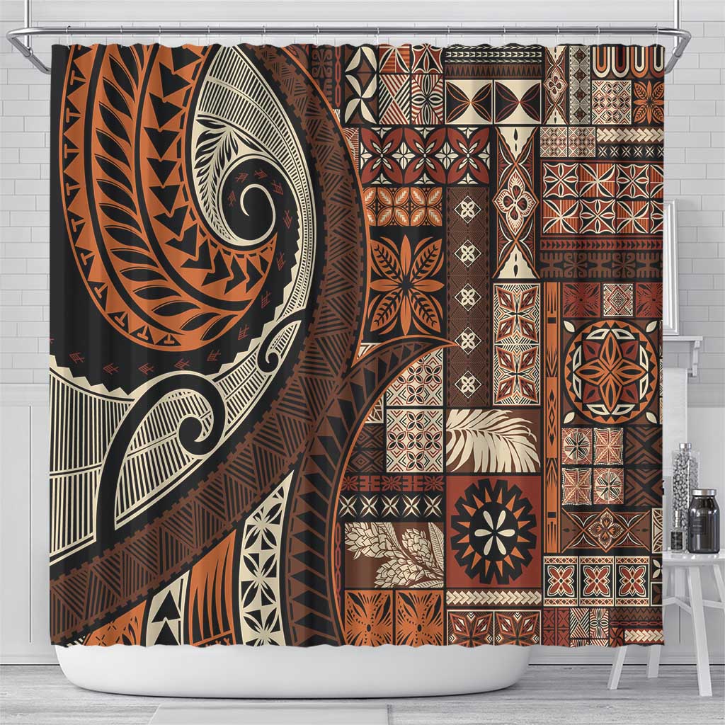 Vintage Samoa Siapo Mamanu Shower Curtain Brown Samoan Tapa Motif - Polynesian Pride