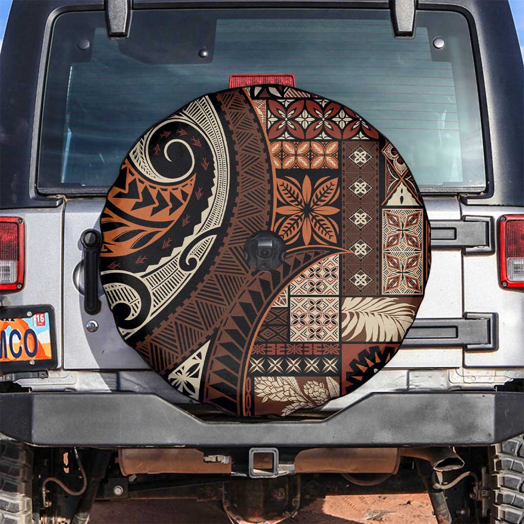 Vintage Samoa Siapo Mamanu Spare Tire Cover Brown Samoan Tapa Motif - Polynesian Pride