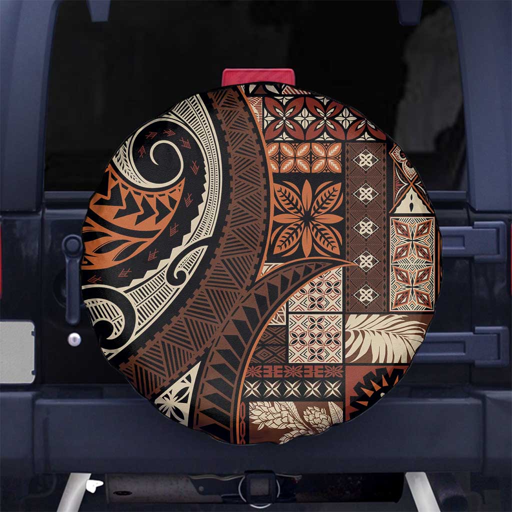 Vintage Samoa Siapo Mamanu Spare Tire Cover Brown Samoan Tapa Motif - Polynesian Pride