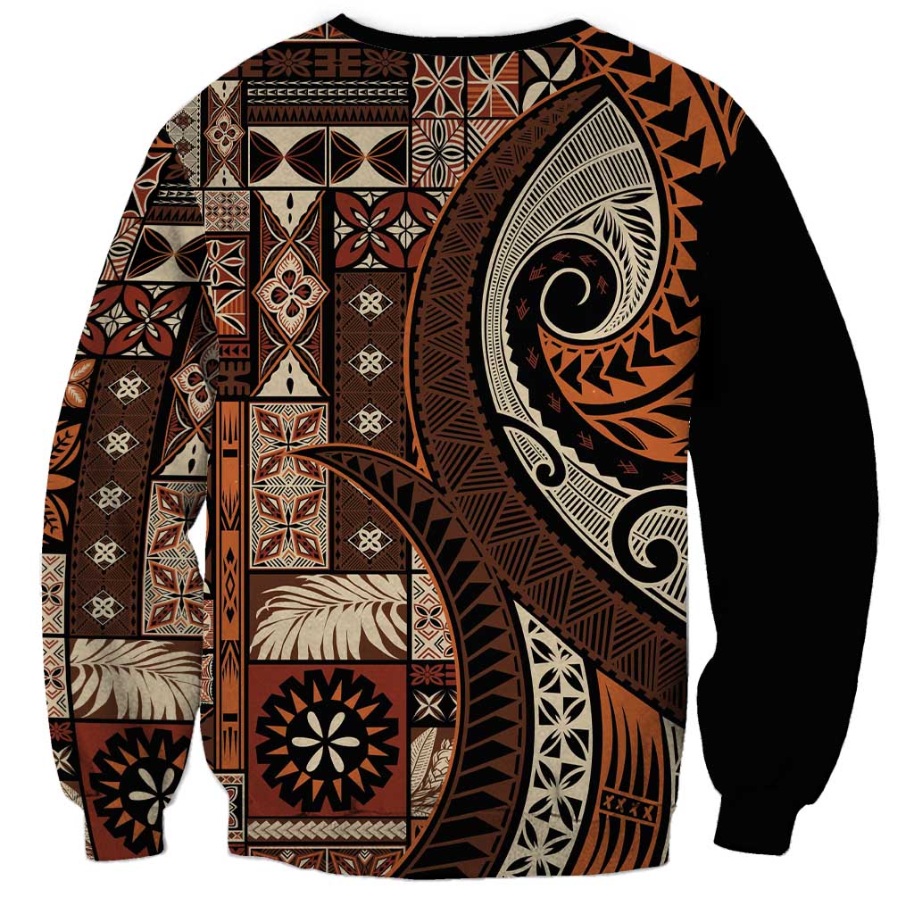 Vintage Samoa Siapo Mamanu Sweatshirt Brown Samoan Tapa Motif - Polynesian Pride