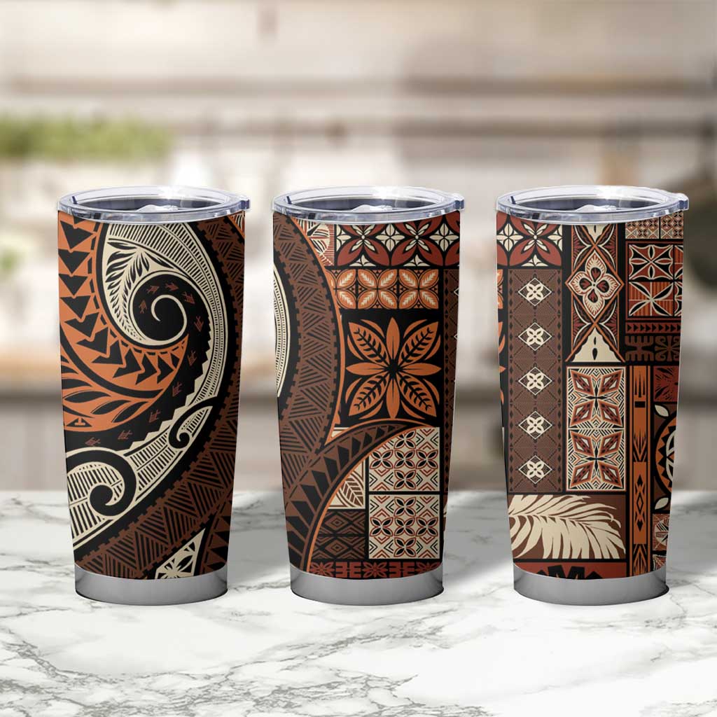 Vintage Samoa Siapo Mamanu Tumbler Cup Brown Samoan Tapa Motif - Polynesian Pride