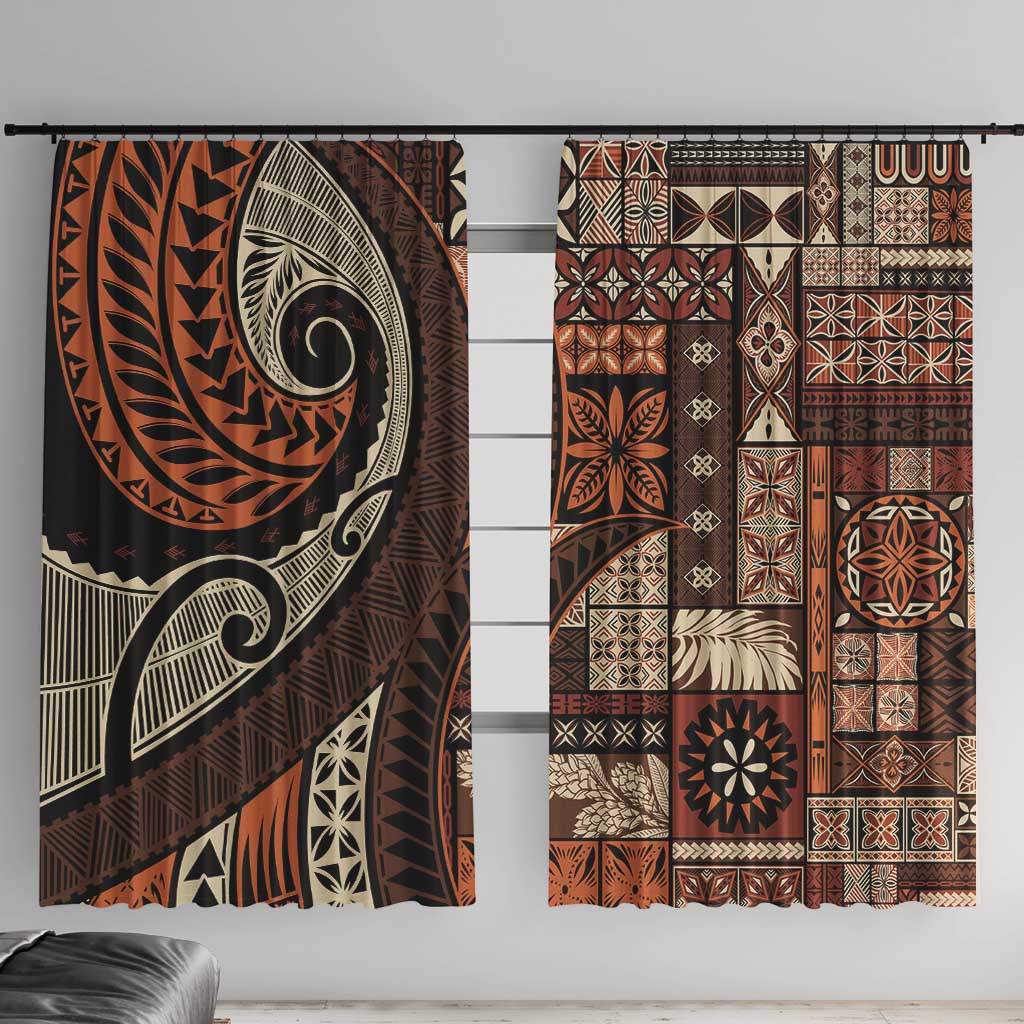 Vintage Samoa Siapo Mamanu Window Curtain Brown Samoan Tapa Motif - Polynesian Pride
