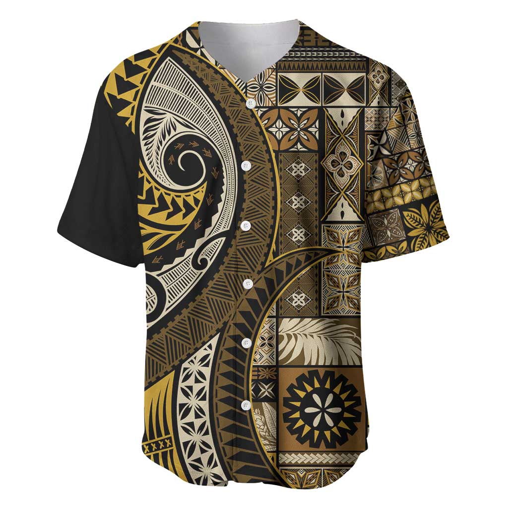 Vintage Samoa Siapo Mamanu Baseball Jersey Gold Samoan Tapa Motif - Polynesian Pride