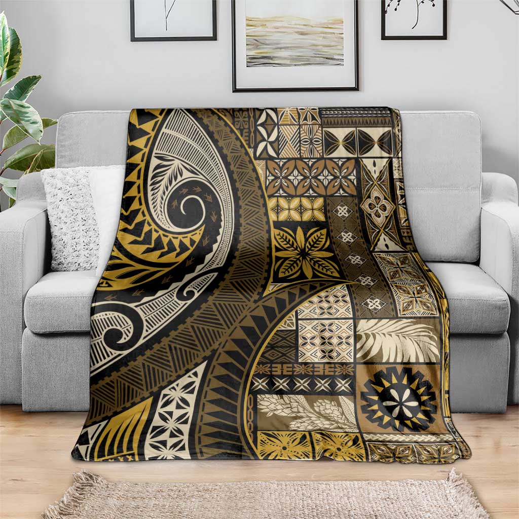 Vintage Samoa Siapo Mamanu Blanket Gold Samoan Tapa Motif - Polynesian Pride