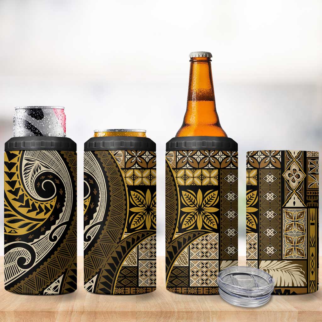 Vintage Samoa Siapo Mamanu 4 in 1 Can Cooler Tumbler Gold Samoan Tapa Motif LT9 - Polynesian Pride