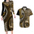Vintage Samoa Siapo Mamanu Couples Matching Long Sleeve Bodycon Dress and Hawaiian Shirt Gold Samoan Tapa Motif - Polynesian Pride