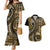 Vintage Samoa Siapo Mamanu Couples Matching Mermaid Dress and Hawaiian Shirt Gold Samoan Tapa Motif - Polynesian Pride